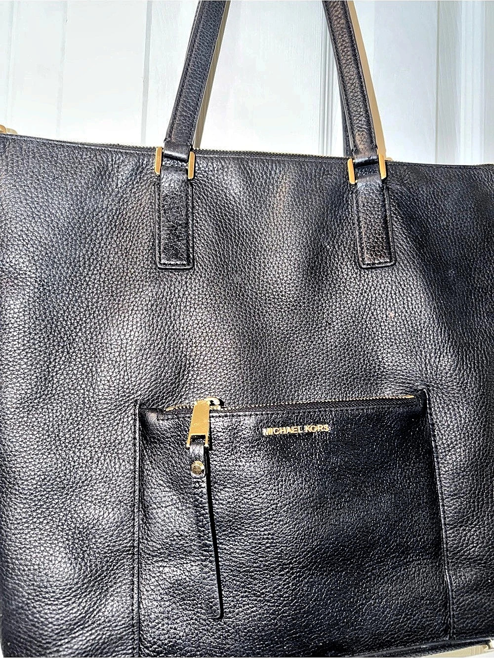 Michael Kors Jet Set Travel Medium Pebbled Leather Tote Bag Black Tote
